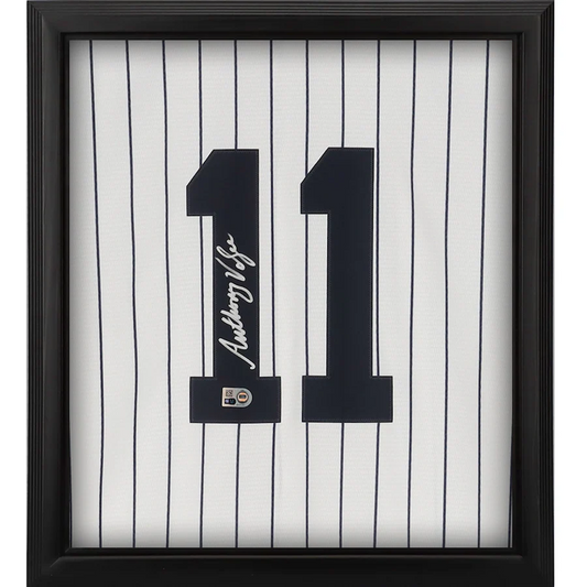 Anthony Volpe Signed New York Yankees Framed White Nike Replica Jersey Shadowbox (Fanatics)