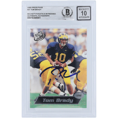 Tom Brady Michigan Wolverines Signed 2000 Press Pass #37 Beckett Fanatics Witnessed Authenticated Rookie Card  (Fanatics)