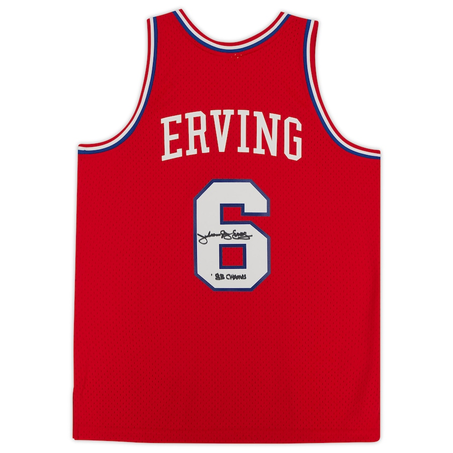 Julius Erving Signed Philadelphia 76ers  Red 1982-83 Mitchell & Ness Replica Jersey with "83 Champs" Inscription (Fanatics)