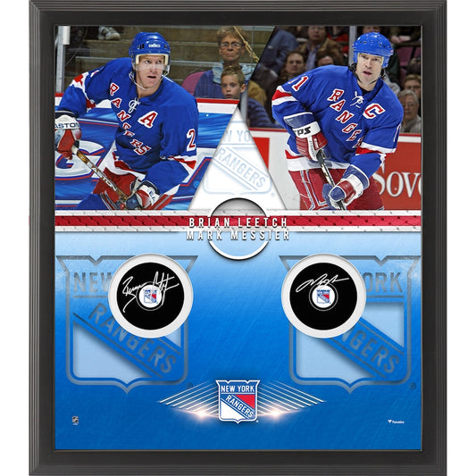 Brian Leetch & Mark Messier Signed Hockey Pucks New York Rangers Shadowbox (Fanatics)