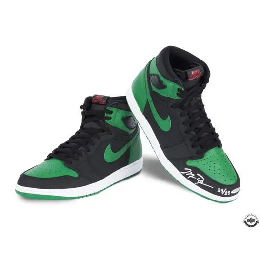 Michael Jordan Signed Nike Air Jordan 1 Retro High Pine Green and Black Shoes (Upper Deck)