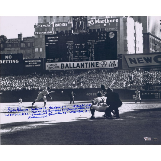 Don Larsen Signed New York Yankees  16" x 20" Perfect Game First Pitch Photograph with Box Score Stats Inscriptions (Fanatics)