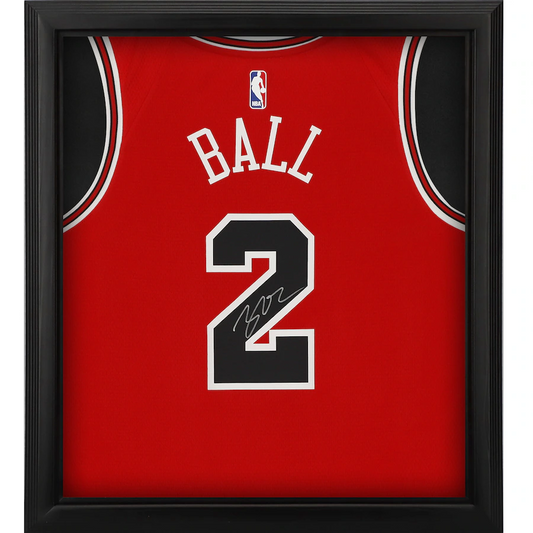 Lonzo Ball Signed Chicago Bulls  Red Swingman Jersey Shadowbox (Fanatics)