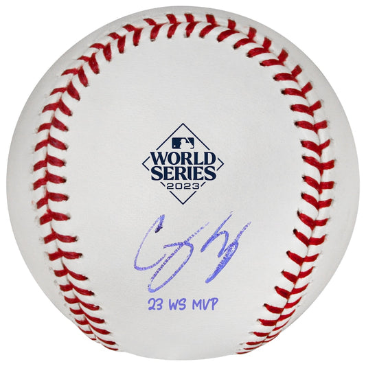 Corey Seager Signed Texas Rangers 2023 World Series Logo Baseball with "23 WS MVP" Inscription (Fanatics)
