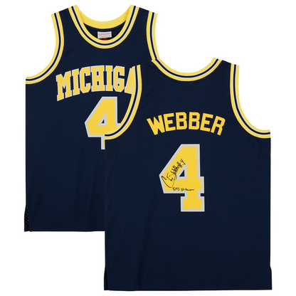 Chris Webber Michigan Wolverines Signed Navy 1991-92 Mitchell & Ness Swingman Jersey with "92-93 All-American" Inscription (Fanatics)