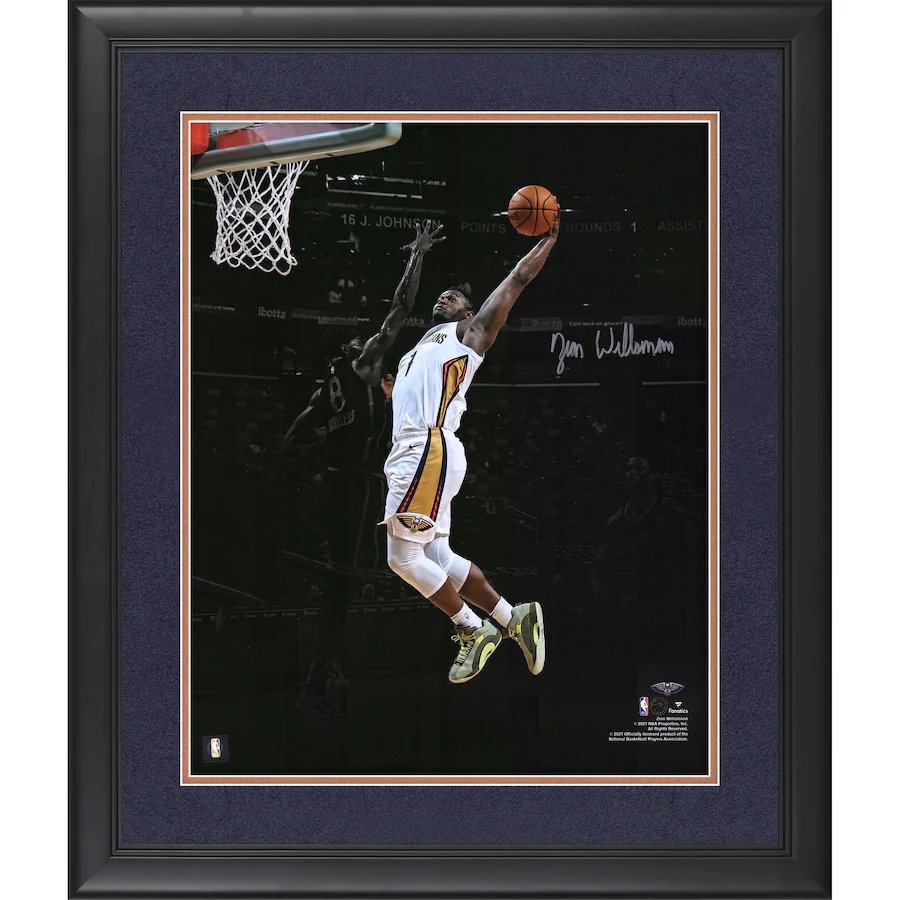 Zion Williamson Signed New Orleans Pelicans Framed  16" x 20" Spotlight Dunk Photograph (Fanatics)