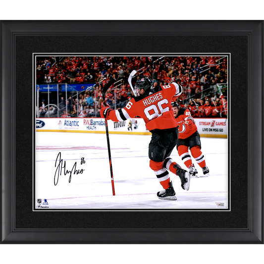 Jack Hughes Signed New Jersey Devils Framed 16" x 20" First NHL Goal Celebration Photograph (Fanatics)