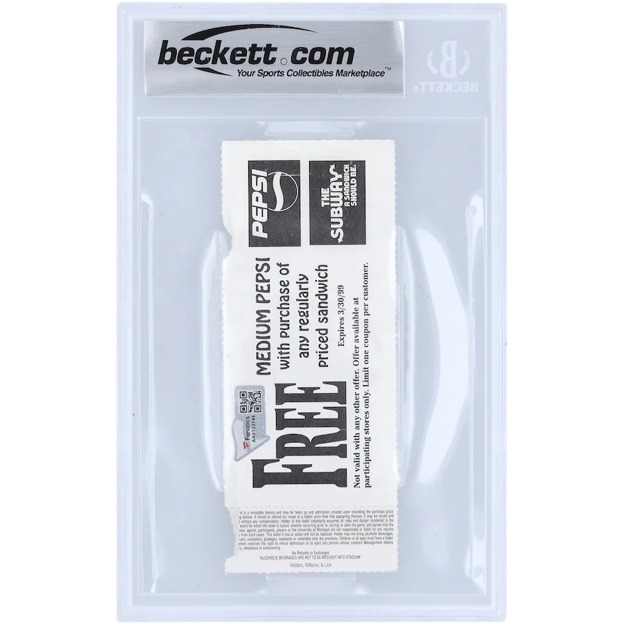 Tom Brady Michigan Wolverines Signed Ticket from September 19 1998 with "1st NCAA Win" Inscription - Beckett/Fanatics Graded 10 (Fanatics)