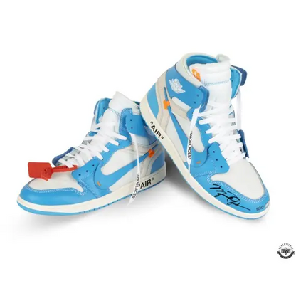 Michael Jordan Signed Nike Air Jordan 1 Retro High Off-White "UNC" Shoes (Upper Deck)