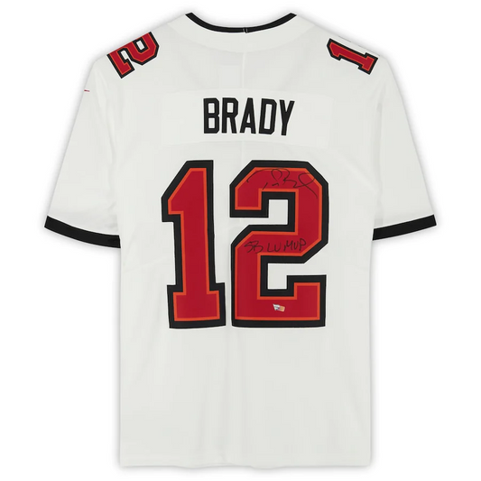 Tom Brady Signed Tampa Bay Buccaneers White Nike Limited Jersey with "SB LV MVP" Inscription (Fanatics)