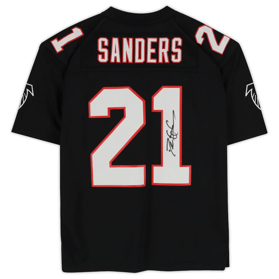Deion Sanders Signed Atlanta Falcons Mitchell & Ness Black Replica Jersey (Fanatics)