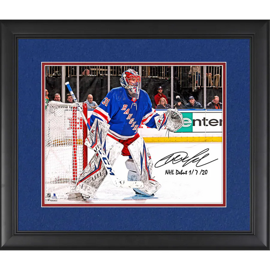 Igor Shesterkin Signed New York Rangers Framed  16" x 20" NHL Debut Photograph with "NHL  1/7/20" Inscription (Fanatics)
