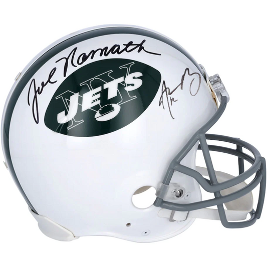 Aaron Rodgers & Joe Namath Signed New York Jets Throwback Replica Helmet (Fanatics)