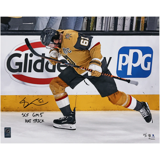 Mark Stone Signed Vegas Golden Knights 16" x 20" Stanley Cup Final Hat Trick Celebration Photograph with "SCF GM 5 Hat Trick" Inscription - Limited Edition of 61 (Fanatics)