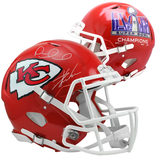 Patrick Mahomes & Travis Kelce Kansas City Chiefs Autographed Super Bowl LVIII Champions Riddell Speed Authentic Helmet (Fanatics)