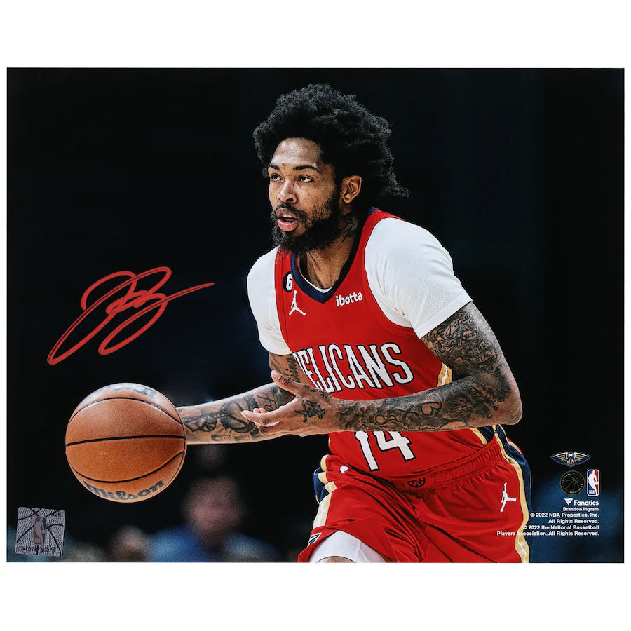 Brandon Ingram  Signed New Orleans Pelicans  8" x 10" Dribbling in Red Jersey Photograph (Fanatics)