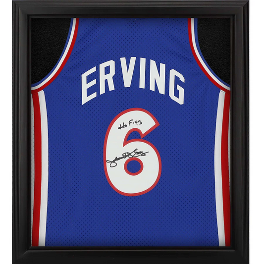 Julius Erving Signed Philadelphia 76ers Framed Mitchell & Ness Royal 1982-83 Swingman Jersey Shadowbox with "HOF '93" Inscription (Fanatics)