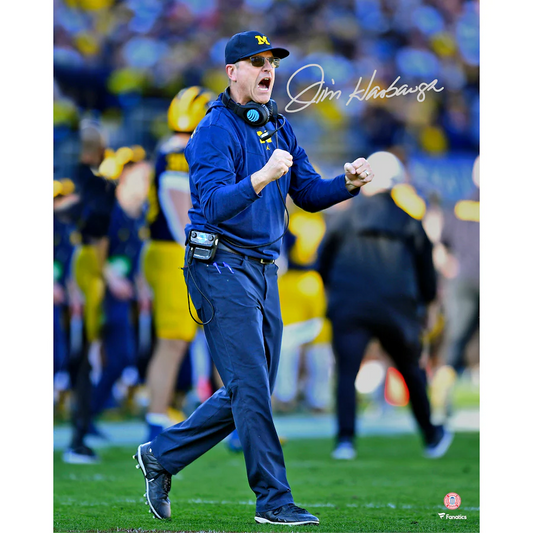 Jim Harbaugh Michigan Wolverines Signed College Football Playoff 2023 National Champions 16" x 20" 2024 Rose Bowl Celebrating Photograph (Fanatics)