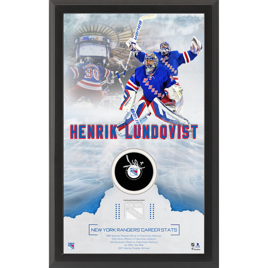 Henrik Lundqvist Signed Hockey Puck New York Rangers Career Statistic Shadowbox (Fanatics)