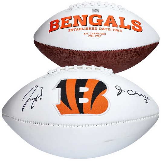 Joe Burrow & Ja'Marr Chase Signed Cincinnati Bengals White Panel Football (Fanatics)