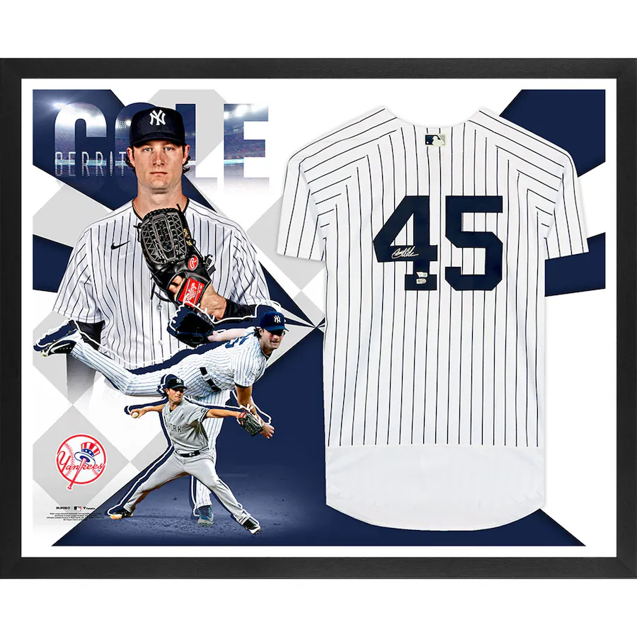 Gerrit Cole Signed New York Yankees Framed White Nike Authentic Jersey Collage (Fanatics)