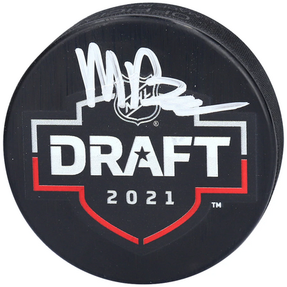 Matty Beniers Signed Seattle Kraken 2021 NHL Draft Logo Hockey Puck (Fanatics)