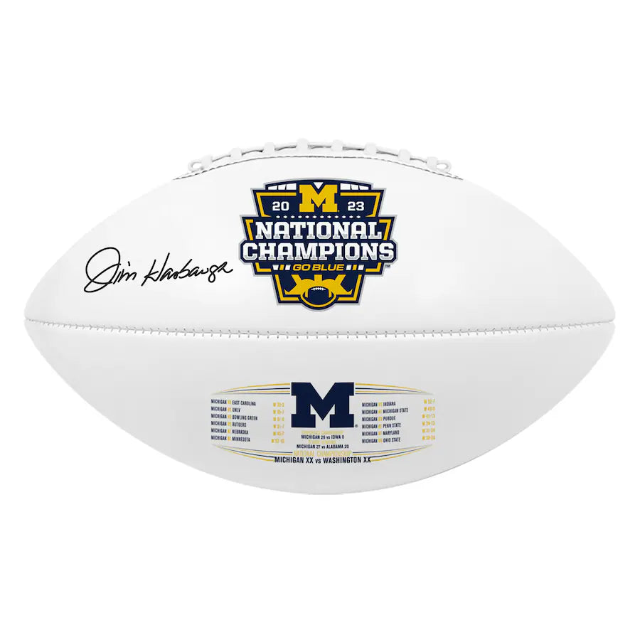 Jim Harbaugh Michigan Wolverines Signed  College Football Playoff 2023 National Champions Logo White Panel Football (Fanatics)