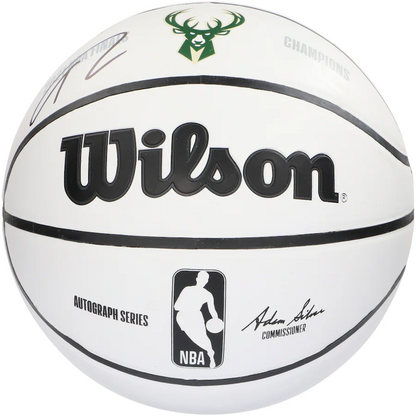 Giannis Antetokounmpo Signed Milwaukee Bucks Wilson 2021 NBA Champions White Panel Basketball (Fanatics)