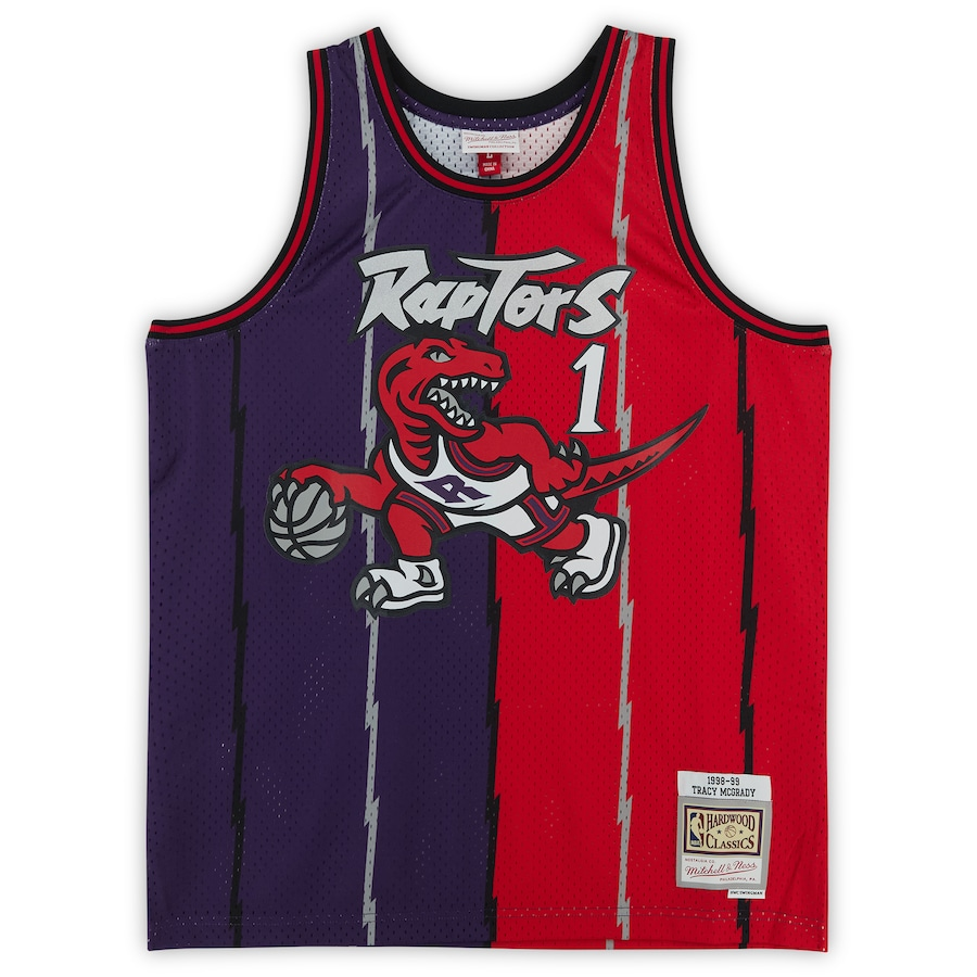 Tracy McGrady Signed Toronto Raptors  Purple and Red Split Mitchell & Ness 1998-1999 Swingman Jersey  (Fanatics)