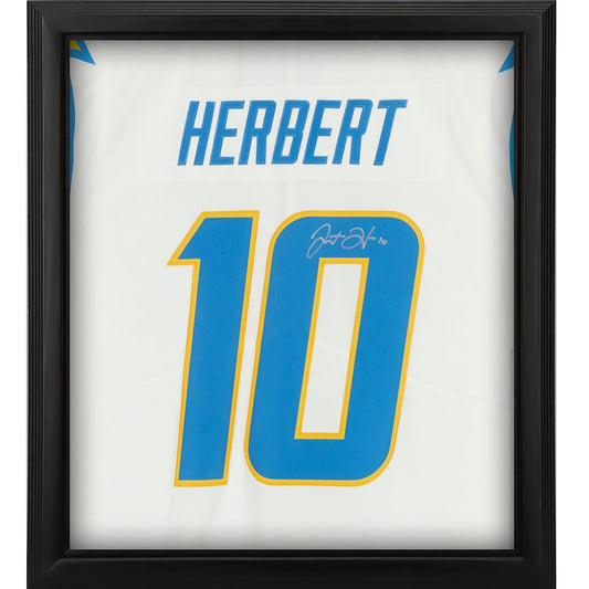 Justin Herbert Signed Los Angeles Chargers Nike White Limited Jersey Shadowbox (Fanatics)