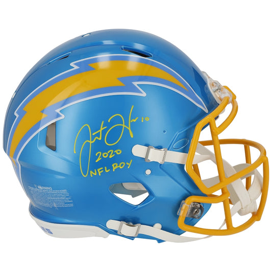 Justin Herbert Signed Los Angeles Chargers Riddell Flash Alternate Speed Authentic Helmet with ''2020 OROY'' Inscription (Fanatics)