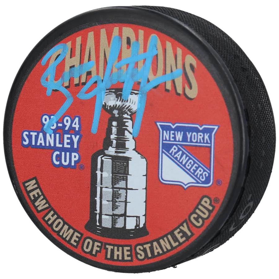 Brian Leetch Signed New York Rangers  1994 Stanley Cup Champions Logo Hockey Puck (Fanatics)