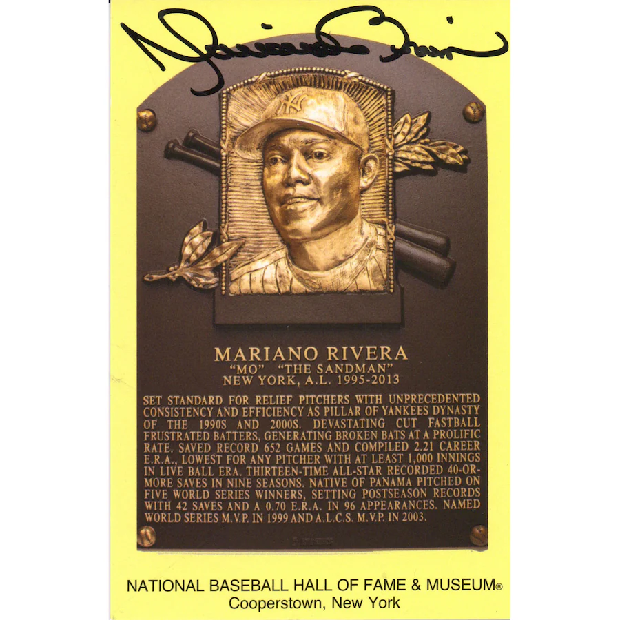 Mariano Rivera Signed New York Yankees  Baseball Hall of Fame Plaque Postcard (Fanatics)