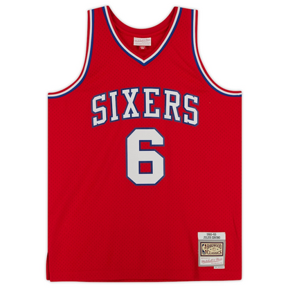 Julius Erving Signed Philadelphia 76ers  Red 1982-83 Mitchell & Ness Replica Jersey with "83 Champs" Inscription (Fanatics)