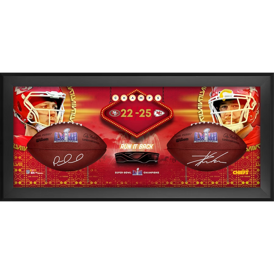 Patrick Mahomes & Travis Kelce Kansas City Chiefs Autographed Super Bowl LVIII Champions Duke Two Football Shadowbox (Fanatics)