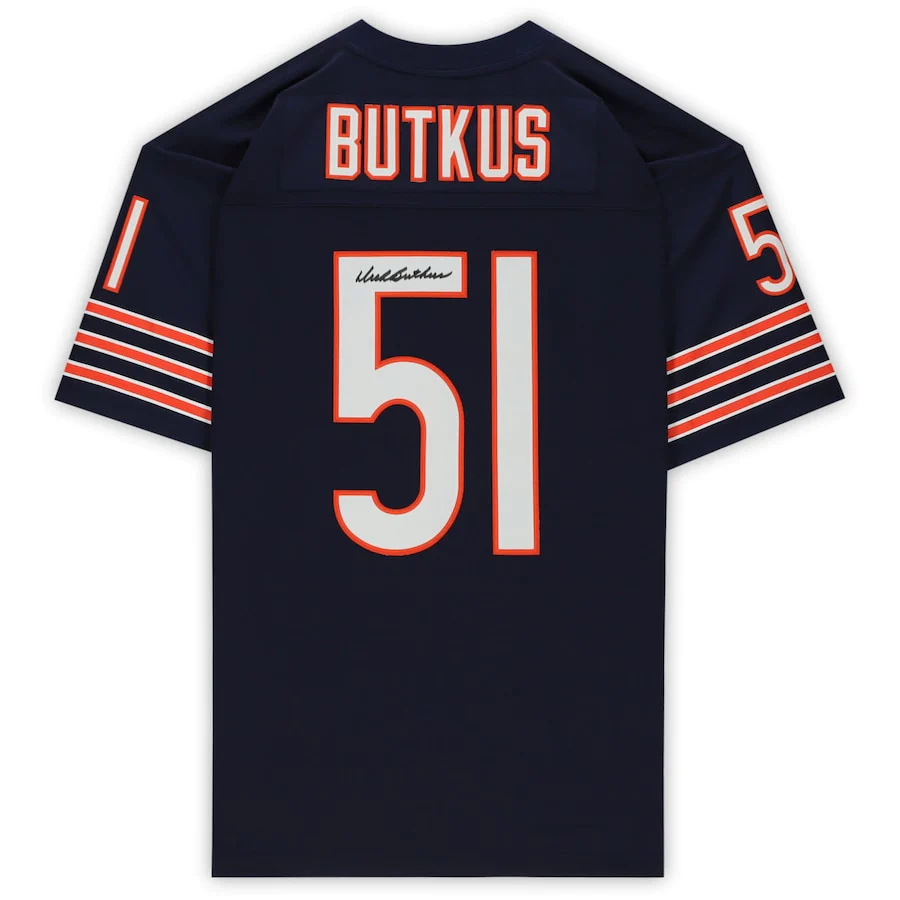 Dick Butkus Signed Chicago Bears Mitchell & Ness Navy Replica Jersey (Fanatics)