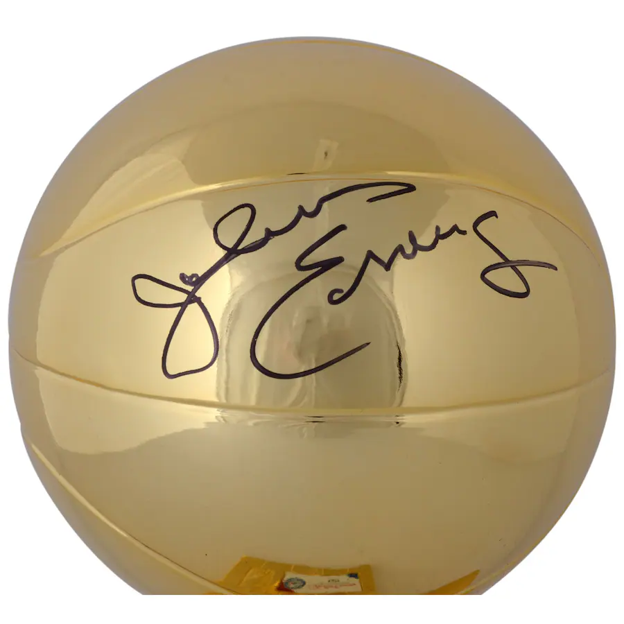 Julius Erving Signed Philadelphia 76ers NBA Finals Champion Replica Larry O'Brien Trophy with Sublimated Plate (Fanatics)