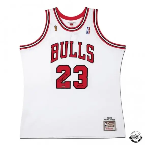 Michael Jordan Signed & Inscribed 1995-96 White Chicago Bulls Authentic Mitchell & Ness Jersey (Upper Deck)