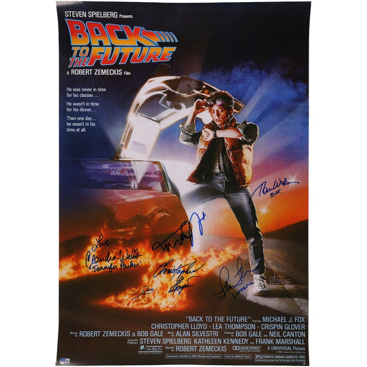 Michael J. Fox, Christopher Lloyd, Claudia Wells, Lea Thompson & Thomas F. Wilson Back to the Future Autographed 27" x 40" Poster with Multiple Inscriptions (Beckett)