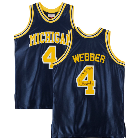 Chris Webber Navy Michigan Wolverines Signed Mitchell & Ness 1991-92 Authentic Jersey with "91-92 Big Ten ROY" Inscription (Fanatics)