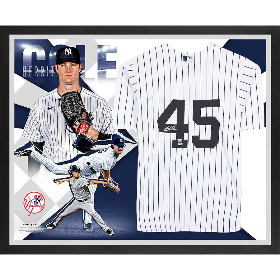 Gerrit Cole Signed New York Yankees Framed Nike White Replica Jersey Collage (Fanatics)