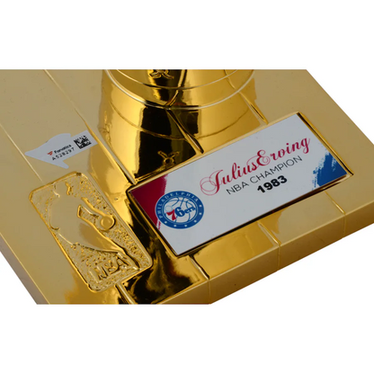 Julius Erving Signed Philadelphia 76ers NBA Finals Champion Replica Larry O'Brien Trophy with Sublimated Plate (Fanatics)