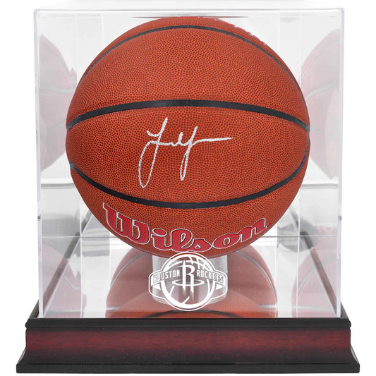 Jalen Green Signed Houston Rockets Wilson Team Logo Basketball with Mahogany Team Logo Display Case (Fanatics)