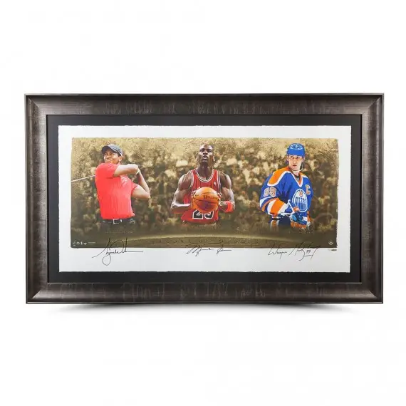 Wayne Gretzky, Michael Jordan & Tiger Woods Signed  Icons of Sport 57 x 34 – Framed (Upper Deck)