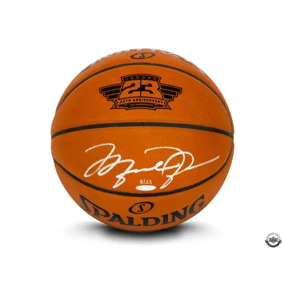 Michael Jordan Signed  Spalding Basketball With 25th Anniversary 1998 Championship Laser Engraved Logo ( Upper Deck)