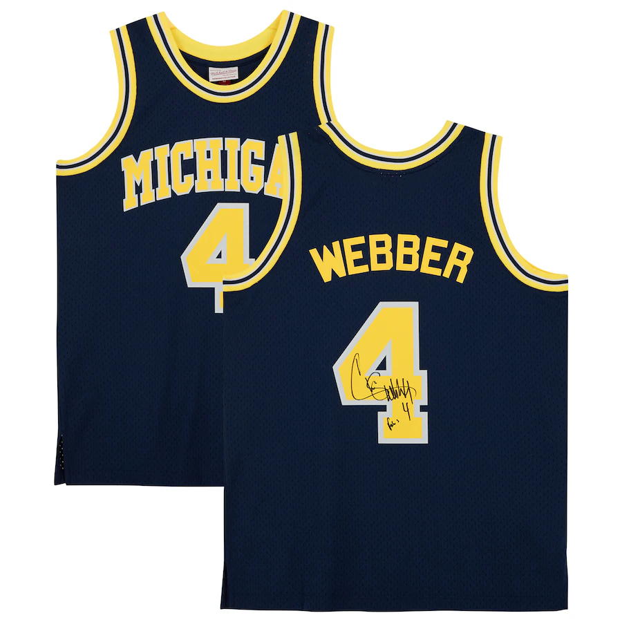 Chris Webber Michigan Wolverines Signed Navy 1991-92 Mitchell & Ness Swingman Jersey with "Fab Five" Inscription(Fanatics)