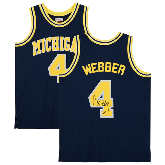 Chris Webber Michigan Wolverines Signed Navy 1991-92 Mitchell & Ness Swingman Jersey with "Fab Five" Inscription(Fanatics)