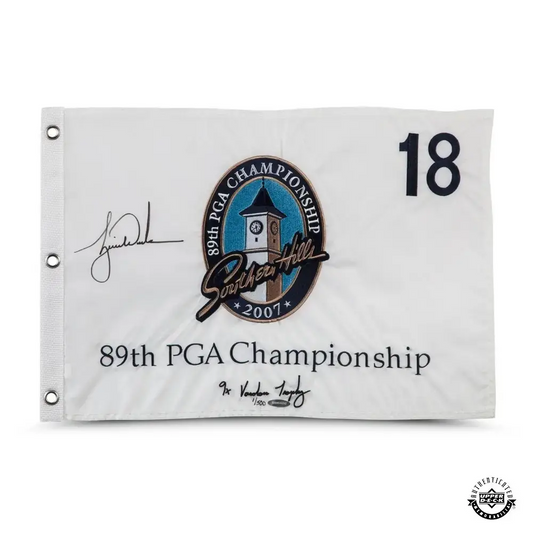 Tiger Woods Signed 2007 PGA Championship Pin Flag "9X Vardon Trophy" Embroidered LE/500 (Upper Deck)