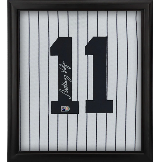 Anthony Volpe Signed New York Yankees  Framed White Nike Authentic Jersey Shadowbox (Fanatics)