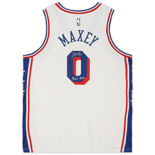 Tyrese Maxey Signed Philadelphia 76ers  White Nike Association Swingman Jersey with "Mad Max" Inscription (Fanatics)
